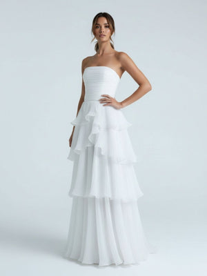Cute A - Line Chiffon Strapless Tiered Wedding Dresses - KissProm