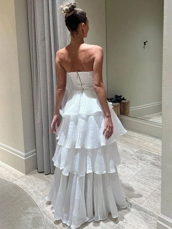 Cute A - Line Chiffon Strapless Tiered Wedding Dresses - KissProm