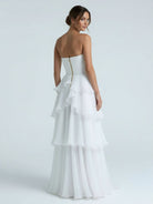 Cute A - Line Chiffon Strapless Tiered Wedding Dresses - KissProm