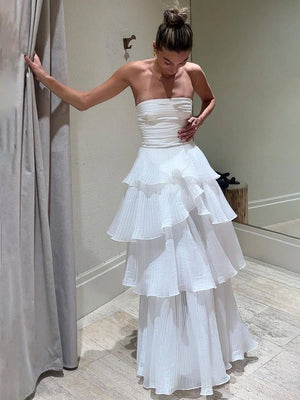 Cute A - Line Chiffon Strapless Tiered Wedding Dresses - KissProm