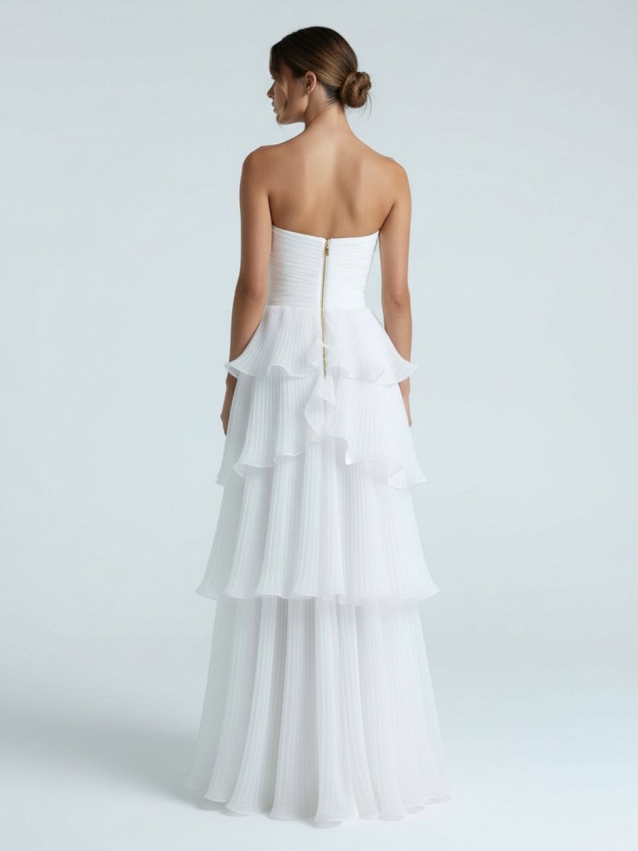 Cute A - Line Chiffon Strapless Tiered Wedding Dresses - KissProm