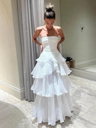Cute A - Line Chiffon Strapless Tiered Wedding Dresses - KissProm