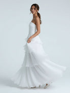 Cute A - Line Chiffon Strapless Tiered Wedding Dresses - KissProm