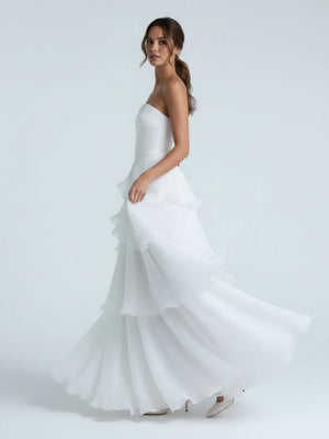 Cute A - Line Chiffon Strapless Tiered Wedding Dresses - KissProm