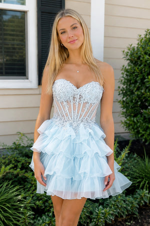 Cute A Line Light Blue Organza Homecoming Dresses - KissProm