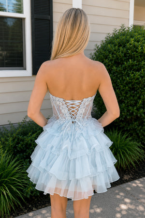 Cute A Line Light Blue Organza Homecoming Dresses - KissProm