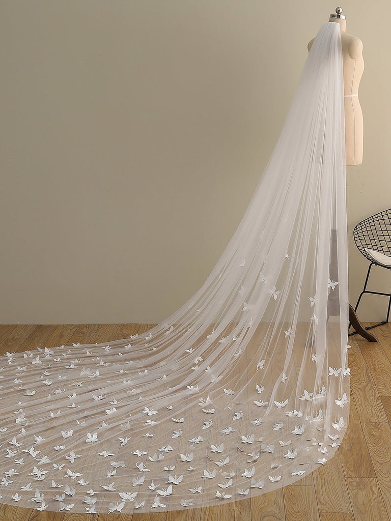Cute Butterfly Cathedral Veil Bridal Veil Wedding Veil - KissProm