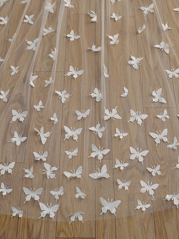 Cute Butterfly Cathedral Veil Bridal Veil Wedding Veil - KissProm