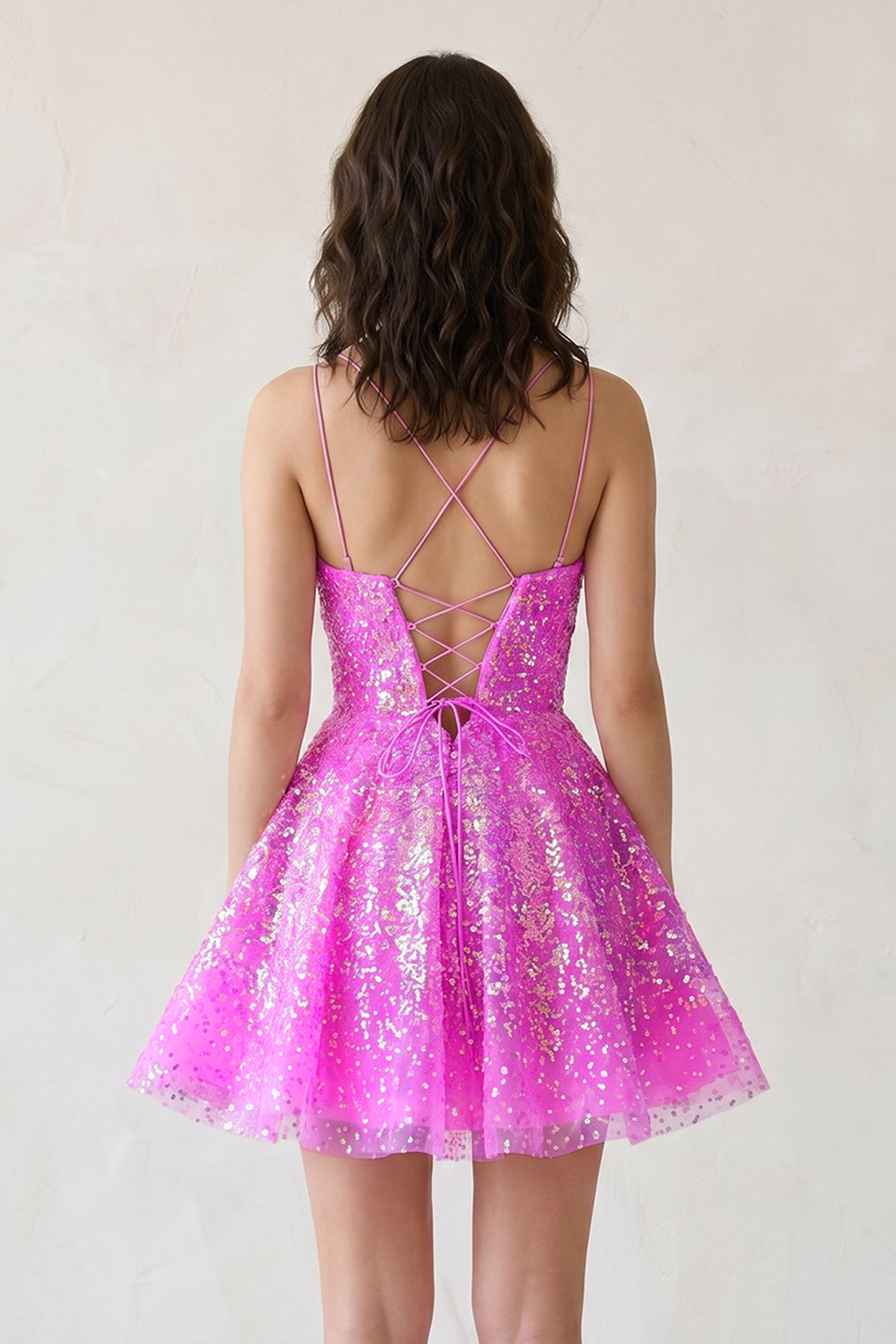 KissProm Hot Pink Sequins A-Line Homecoming Dress, Hot Pink / 2
