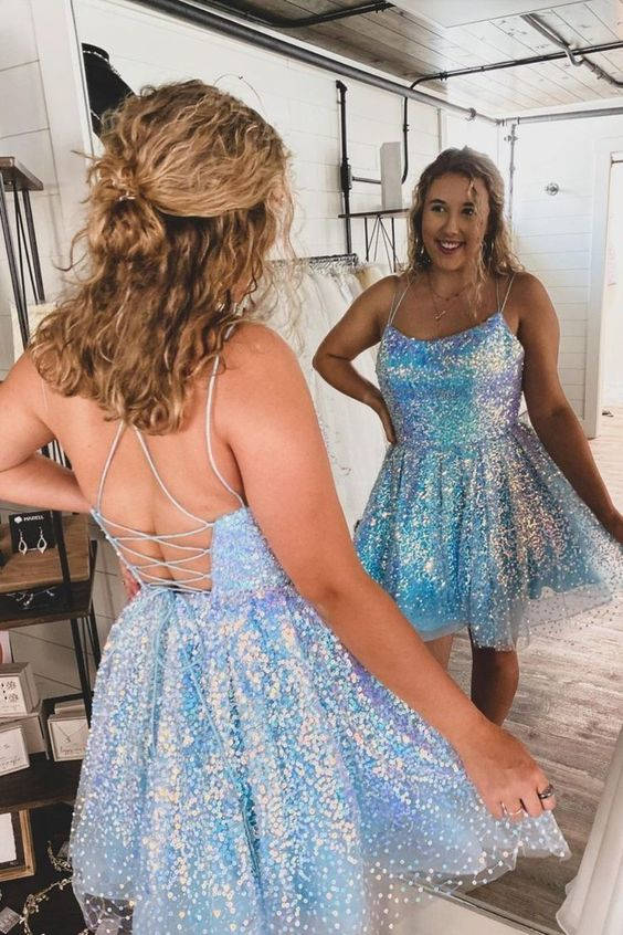 Hot Pink Sequins A-Line Homecoming Dress