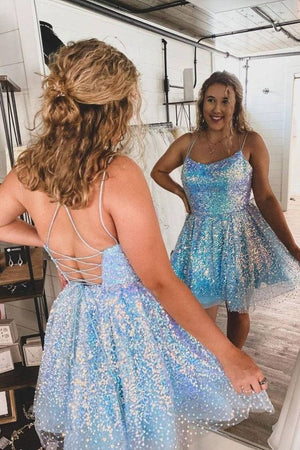 Hot Pink Sequins A-Line Homecoming Dress