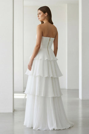 Cute A - Line Chiffon Strapless Tiered Wedding Dresses - KissProm