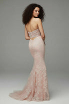 KissProm-Michaela Light Pink Mermaid Sweetheart Sequined Lace Long Prom Dress