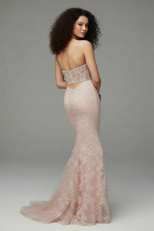 KissProm-Michaela Light Pink Mermaid Sweetheart Sequined Lace Long Prom Dress