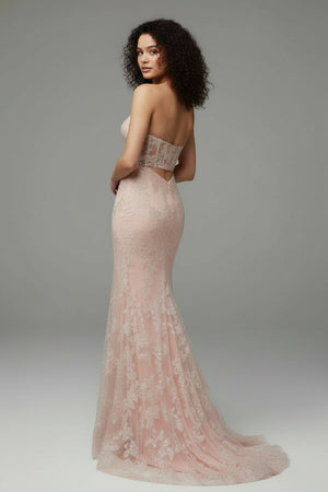 KissProm-Michaela Light Pink Mermaid Sweetheart Sequined Lace Long Prom Dress