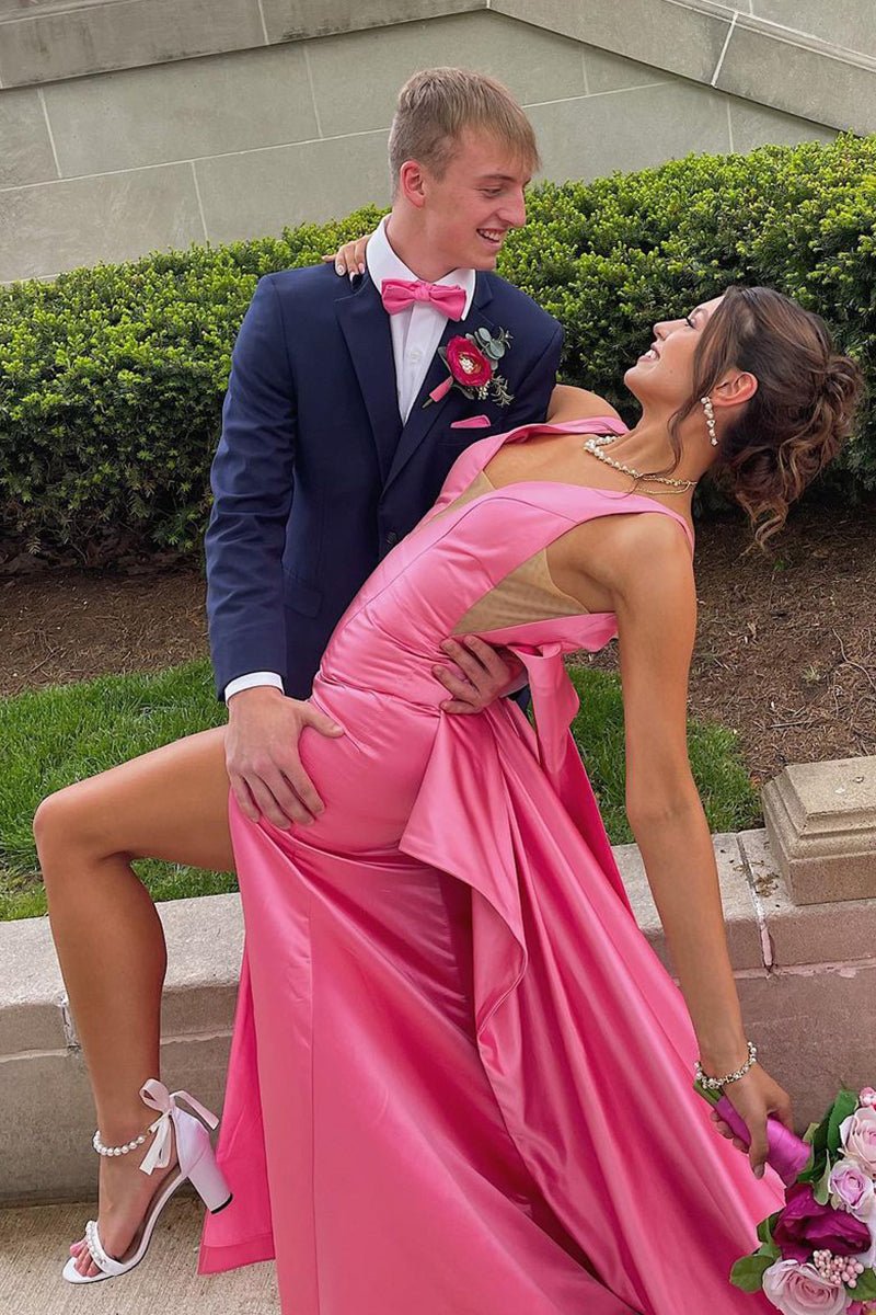 white christmas dresses Charming Long Pink V-Neck Glitter Sleeveless Prom Dresses Long Slit Online main image 1