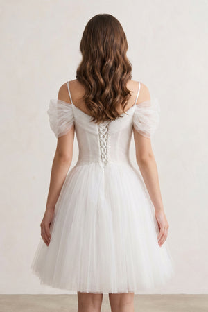Ivory A-line V Neck Tulle Homecoming Dresses - KissProm