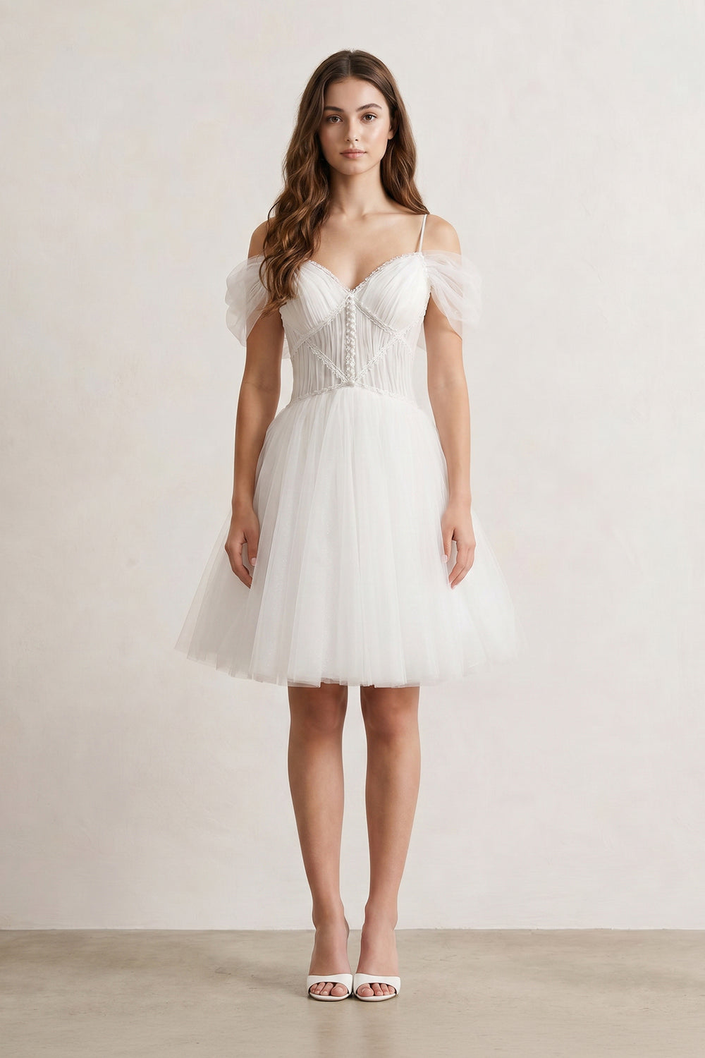 Ivory A-line V Neck Tulle Homecoming Dresses - KissProm