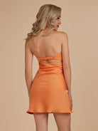 Cybelle | Orange - Strapless Satin Sheath Short Homecoming Dress