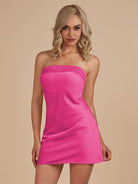 Cybelle | Hot Pink - Strapless Satin Sheath Short Homecoming Dress - KissProm