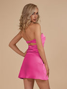 Cybelle | Hot Pink - Strapless Satin Sheath Short Homecoming Dress - KissProm