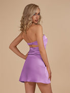 Cybelle | Lilac - Strapless Satin Sheath Short Homecoming Dress - KissProm