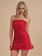 Cybelle | Red - Strapless Satin Sheath Short Homecoming Dress - KissProm