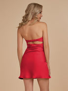 Cybelle | Red - Strapless Satin Sheath Short Homecoming Dress - KissProm