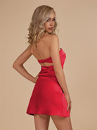 Cybelle | Red - Strapless Satin Sheath Short Homecoming Dress - KissProm