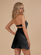 Cybelle | Black - Strapless Satin Sheath Short Homecoming Dress - KissProm