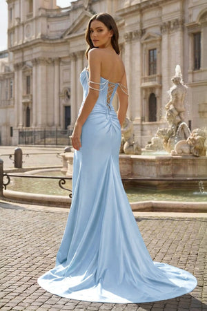 Fuchsia Off The Shoulder Satin Pleated Mermaid Formal Prom Dresses With Beading - KissProm