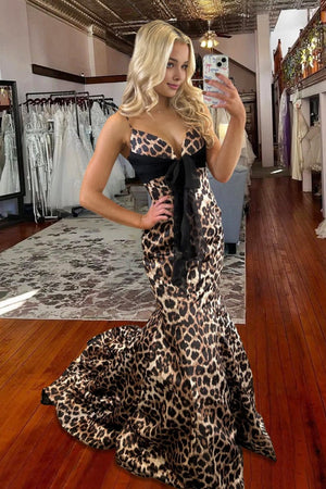 Cyrilla | Fuchsia - Spaghetti Straps Polka Dots Mermaid Formal Prom Dresses With Bow - KissProm