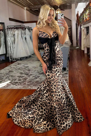 Cyrilla | Fuchsia - Spaghetti Straps Polka Dots Mermaid Formal Prom Dresses With Bow - KissProm