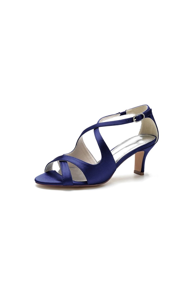 Royal Blue Satin Cross - Strap Pump with Ankle Strap - KissProm