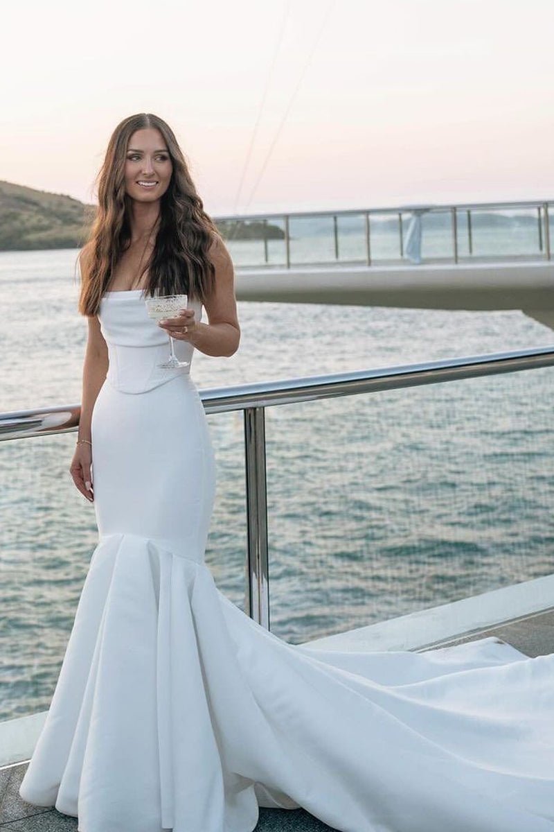 long flowy purple dress Simple Mermaid Strapless Satin Wedding Dresses