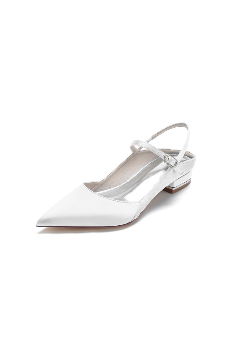 Satin Pointed Toe Buckle Kitten Heels - KissProm