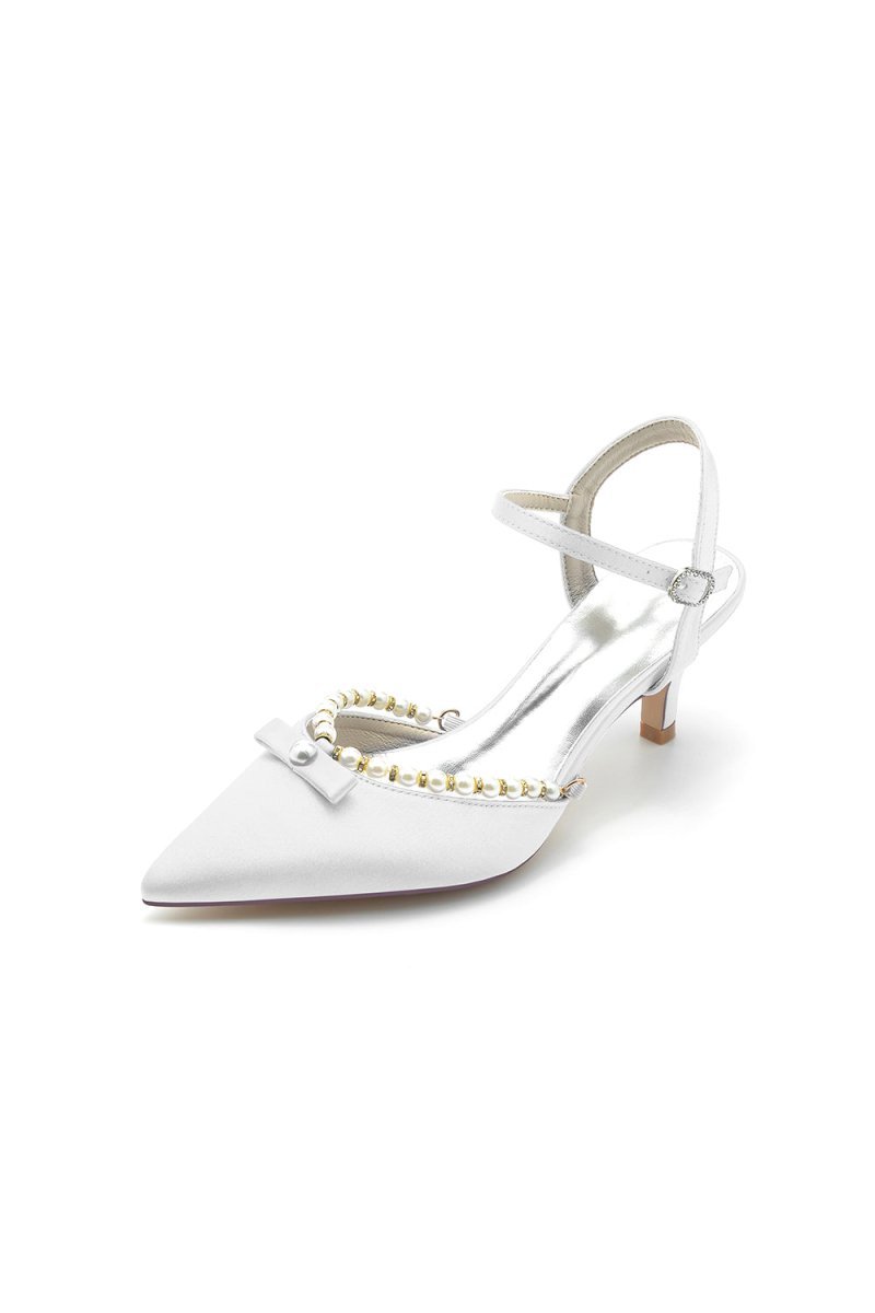 Pearl Satin Pointed Toe High Heels - KissProm