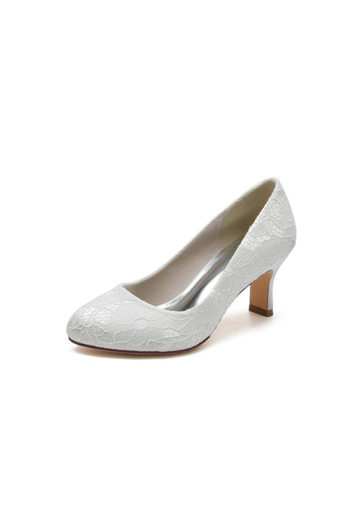 Chic White Lace Pumps with Intricate Floral Pattern - KissProm