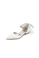 Rhinestone Ribbon Pointed Toe Ankle Strap Kitten Heels - KissProm