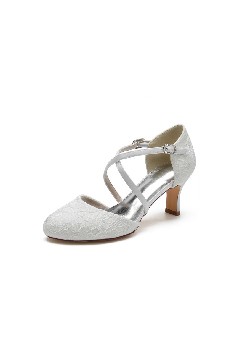 White Lace Mid - Heel Pumps with Elegant Design - KissProm