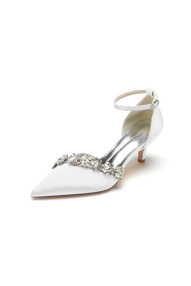 Elegant Pointed Toe Rhinestone Kitten Heels - KissProm