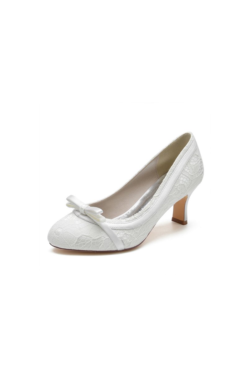 Chic Champagne Lace Formal Heels with Matching Bow - KissProm