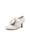 Ivory Lace High Heels Featuring a Classic Bow Design - KissProm