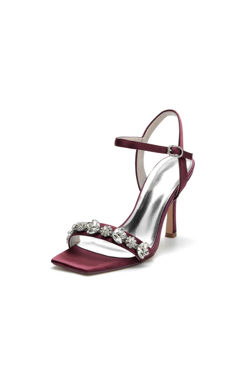 Simple Single Strap Beaded Satin Stiletto Sandals - KissProm