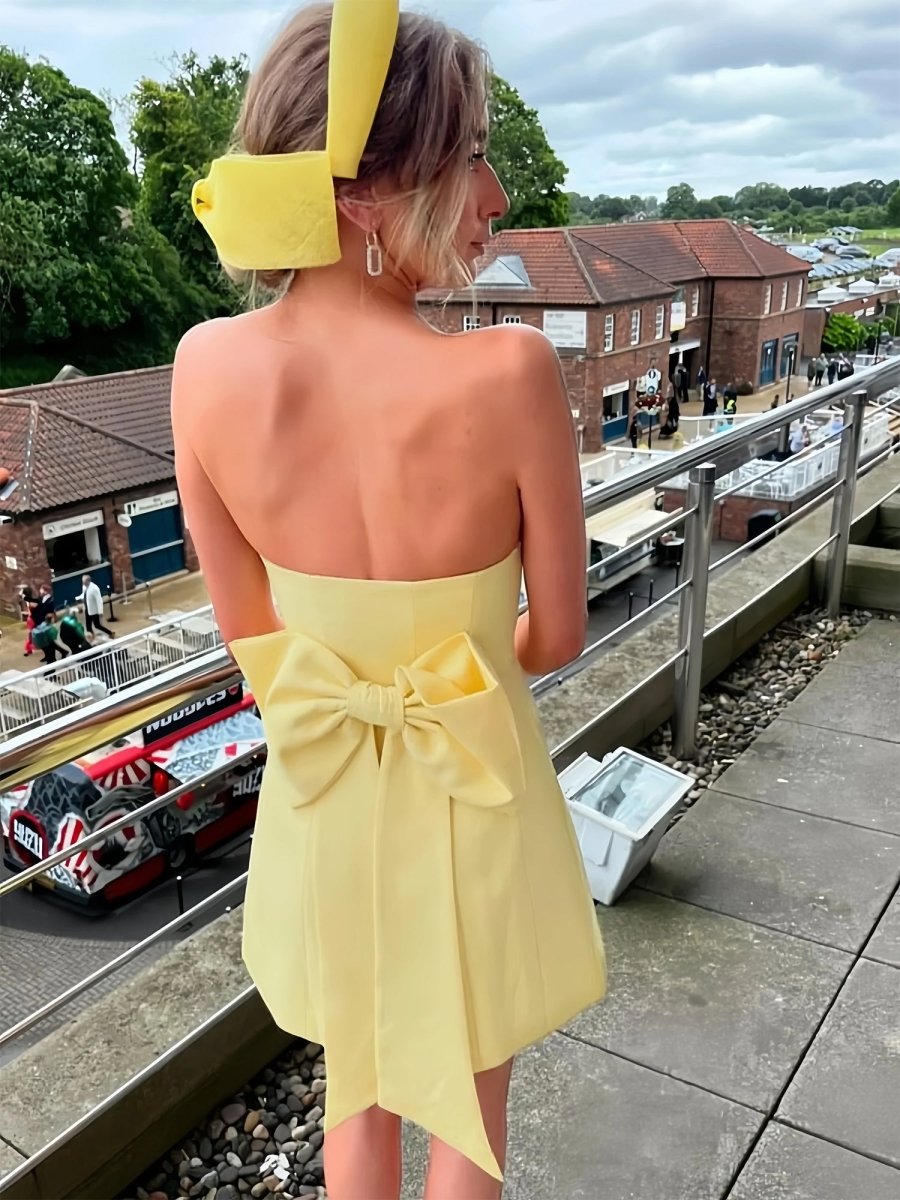 Dali | Yellow - Strapless Sheath Satin Short Cocktail Dresses With Bow