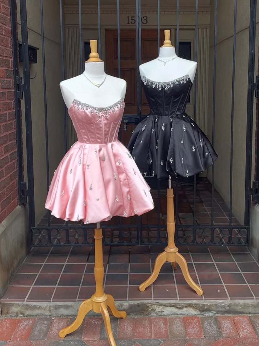 Damiana | Pink - A Line Scoop Neck Corset Beaded Short Homecoming Dresses