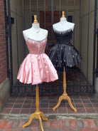 Damiana | Pink - A Line Scoop Neck Corset Beaded Short Homecoming Dresses