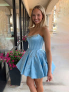Damiana | Sky Blue - A Line Scoop Neck Corset Beaded Short Homecoming Dresses