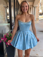 Damiana | Sky Blue - A Line Scoop Neck Corset Beaded Short Homecoming Dresses