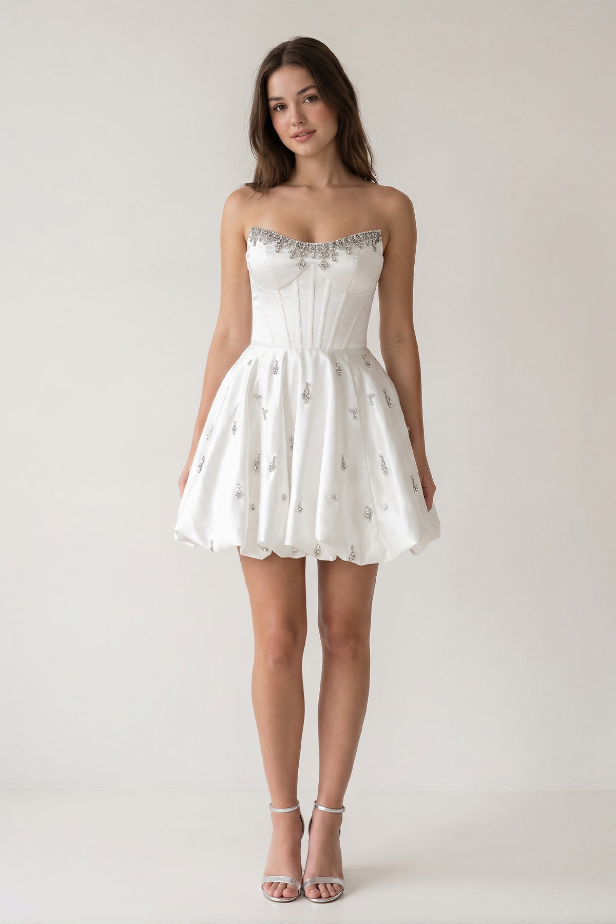 KissProm White A Line Scoop Neck Corset Beaded Short Homecoming Dresses, Pink / 2